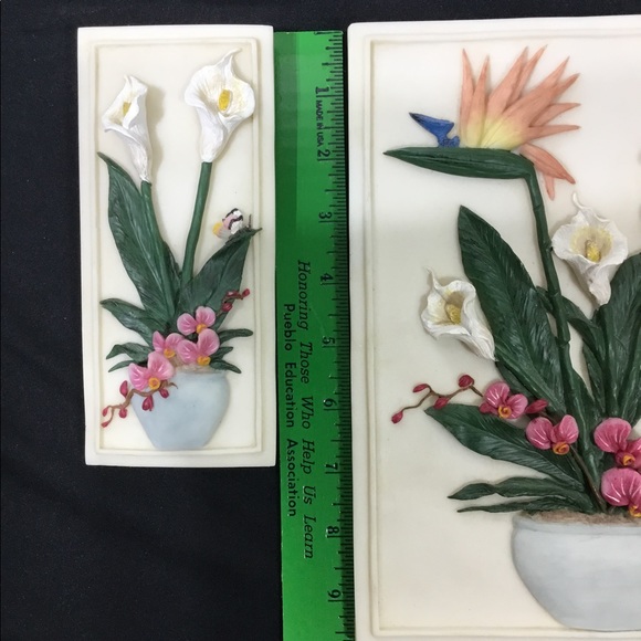 VTG Decorative Soapstone Floral Plaques - Picture 8 of 9